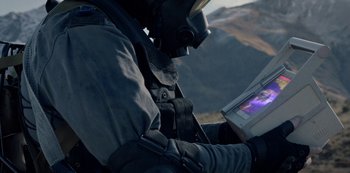 Movie still from “METZ - Blind Youth Industrial Park” (2020), directed by Dylan Pharazyn – Extreme Close Up shot, High angle