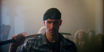 Movie still from “Off The Meds - Karlaplan” (2020), directed by SWIM CLUB – Close Up shot, Low angle