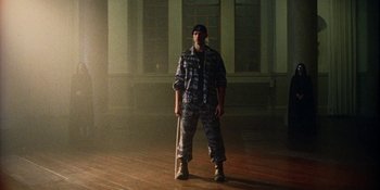 Movie still from “Off The Meds - Karlaplan” (2020), directed by SWIM CLUB – Wide shot, Low angle