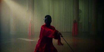 Movie still from “Off The Meds - Karlaplan” (2020), directed by SWIM CLUB – Wide shot, High angle