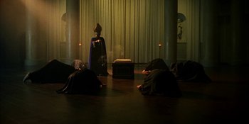 Movie still from “Off The Meds - Karlaplan” (2020), directed by SWIM CLUB – Wide shot, High angle