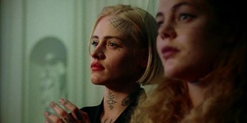 Movie still from “Off The Meds - Karlaplan” (2020), directed by SWIM CLUB – Close Up shot, Low angle