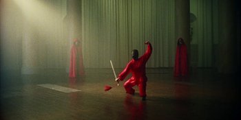 Movie still from “Off The Meds - Karlaplan” (2020), directed by SWIM CLUB – Wide shot, High angle