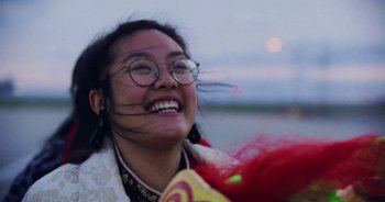 Movie still from “Amanda Sum - Groupthink” (2020), directed by Mayumi Yoshida – Close Up shot, Low angle