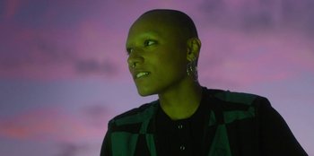 Movie still from “Dua Lipa - Levitating feat. Madonna & Missy Elliott” (2020), directed by Will Hooper – Close Up shot, Low angle