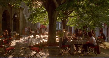 Movie still from “Vicky Cristina Barcelona” (2008), directed by Woody Allen – Wide shot, Over the shoulder angle