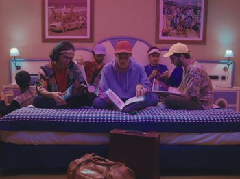 Movie still from “Colectivo Da Silva - Marina d’Or” (2019), directed by Kirkpatrick Buffet – Wide shot, High angle