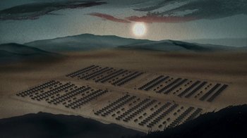 Movie still from “Kishi Bashi - Violin Tsunami” (2019), directed by Mike McCoy – Extreme Wide shot, High angle