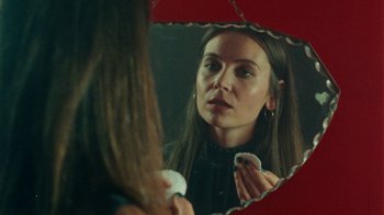 Movie still from “Purple Pilgrims - Two Worlds Apart” (2019), directed by W.A.M Bleakley – Close Up shot, Over the shoulder angle