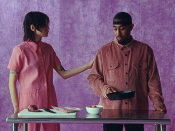 Movie still from “Gus Dapperton - Fill Me Up Anthem” (2019), directed by Gus Dapperton – Medium shot, High angle