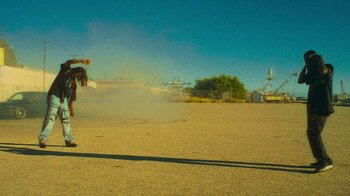 Movie still from “Huey Briss - Regardless” (2019), directed by Michael Priestley – Extreme Wide shot, Low angle