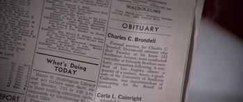 Movie still from “Chinatown” (1974), directed by Roman Polanski – An obituary for a person who passed away in 1 9 8 3; Extreme Close Up shot, Overhead angle