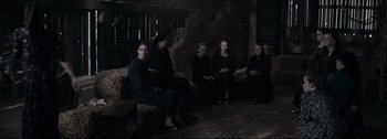 Movie still from “Women Talking” (2022), directed by Sarah Polley – Wide shot, High angle