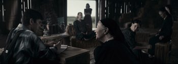 Movie still from “Women Talking” (2022), directed by Sarah Polley – Medium shot, Over the shoulder angle