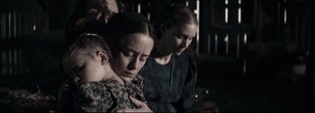 Movie still from “Women Talking” (2022), directed by Sarah Polley – Close Up shot, Over the shoulder angle