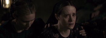 Movie still from “Women Talking” (2022), directed by Sarah Polley – Close Up shot, Over the shoulder angle