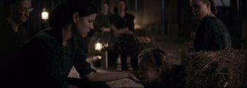 Movie still from “Women Talking” (2022), directed by Sarah Polley – Medium shot, Over the shoulder angle