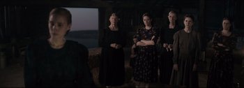 Movie still from “Women Talking” (2022), directed by Sarah Polley – Medium shot, Over the shoulder angle