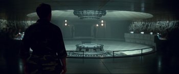 Movie still from “Wonder Woman 1984” (2020), directed by Patty Jenkins – A man standing in front of an empty building; Wide shot, Low angle