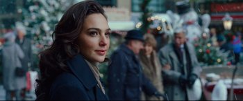 Movie still from “Wonder Woman 1984” (2020), directed by Patty Jenkins – A person wearing a coat; Close Up shot, Over the shoulder angle
