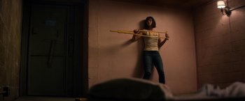 Movie still from “10 Cloverfield Lane” (2016), directed by Dan Trachtenberg – Wide shot, Low angle