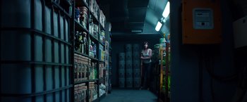 Movie still from “10 Cloverfield Lane” (2016), directed by Dan Trachtenberg – Wide shot, High angle
