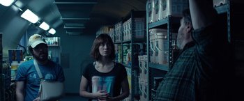 Movie still from “10 Cloverfield Lane” (2016), directed by Dan Trachtenberg – Medium shot, Over the shoulder angle