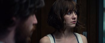 Movie still from “10 Cloverfield Lane” (2016), directed by Dan Trachtenberg – Close Up shot, Over the shoulder angle