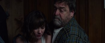Movie still from “10 Cloverfield Lane” (2016), directed by Dan Trachtenberg – Close Up shot, Over the shoulder angle