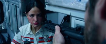 Movie still from “Ambulance” (2022), directed by Michael Bay – Close Up shot, Over the shoulder angle