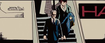 Movie still from “Argo” (2012), directed by Ben Affleck – A man and a woman walking up some stairs; Medium shot, Over the shoulder angle