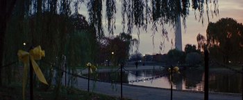 Movie still from “Argo” (2012), directed by Ben Affleck – A person walking in a park near a pond; Extreme Wide shot, High angle