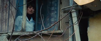 Movie still from “Argo” (2012), directed by Ben Affleck – A woman looking out of a window at a tree branch; Medium shot, Low angle