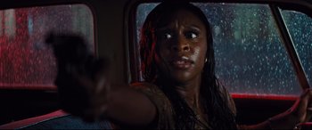 Movie still from “Bad Times at the El Royale” (2018), directed by Drew Goddard – A person on a bus; Close Up shot, Low angle