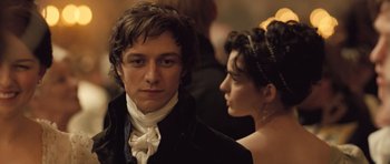 Movie still from “Becoming Jane” (2007), directed by Julian Jarrold – A man and a woman standing next to each other; Close Up shot, Over the shoulder angle