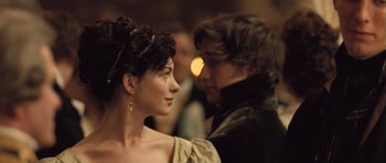 Movie still from “Becoming Jane” (2007), directed by Julian Jarrold – A man and a woman are standing next to each other; Close Up shot, Over the shoulder angle