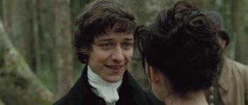 Movie still from “Becoming Jane” (2007), directed by Julian Jarrold – A man and a woman talking to each other; Close Up shot, Over the shoulder angle