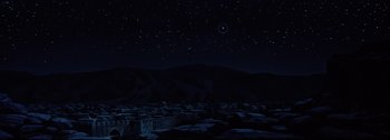 Movie still from “Ben-Hur” (1959), directed by William Wyler – A night sky with stars and the moon in the sky; Extreme Wide shot, Low angle