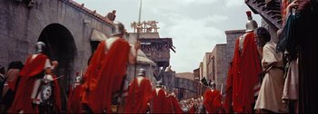 Movie still from “Ben-Hur” (1959), directed by William Wyler – A group of people dressed as roman legionnaires; Extreme Wide shot, High angle