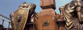 Movie still from “Ben-Hur” (1959), directed by William Wyler – A statue of an eagle on top of a building; Extreme Wide shot, Low angle