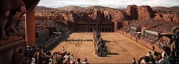 Movie still from “Ben-Hur” (1959), directed by William Wyler – An ancient roman arena is being staged for a show; Extreme Wide shot, High angle