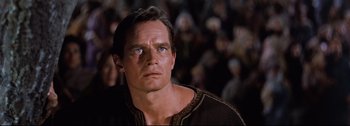 Movie still from “Ben-Hur” (1959), directed by William Wyler – A man that is looking at the camera; Close Up shot, Low angle