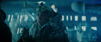 Movie still from “Blade Runner” (1982), directed by Ridley Scott – A man wearing a fur coat and a hat; Close Up shot, Low angle