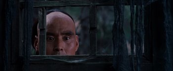 Movie still from “Crouching Tiger, Hidden Dragon” (2000), directed by Ang Lee – A man with a bald head looking through a window; Close Up shot, Low angle