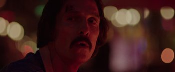 Movie still from “Dallas Buyers Club” (2013), directed by Jean-Marc Vallée – A person with a mustache; Close Up shot, Low angle