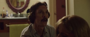 Movie still from “Dallas Buyers Club” (2013), directed by Jean-Marc Vallée – A person with a mustache; Close Up shot, Over the shoulder angle