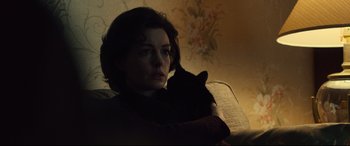 Movie still from “Dark Waters” (2019), directed by Todd Haynes – A woman holding a black cat on her lap; Close Up shot, Low angle