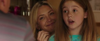 Movie still from “Deepwater Horizon” (2016), directed by Peter Berg – A person and a child smiling for the camera; Close Up shot, Over the shoulder angle