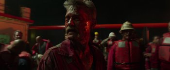 Movie still from “Deepwater Horizon” (2016), directed by Peter Berg – A person with a face covered in blood; Close Up shot, Low angle