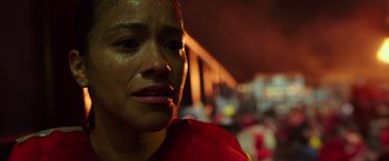 Movie still from “Deepwater Horizon” (2016), directed by Peter Berg – A person with sweat on their face; Close Up shot, Low angle